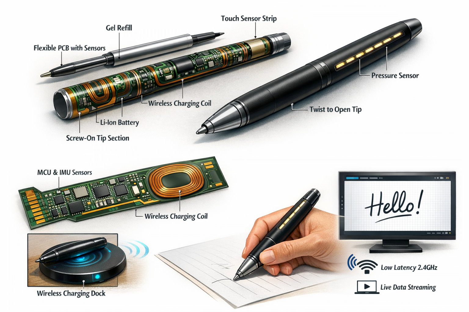 3D Pen concept render showing the smart pen design